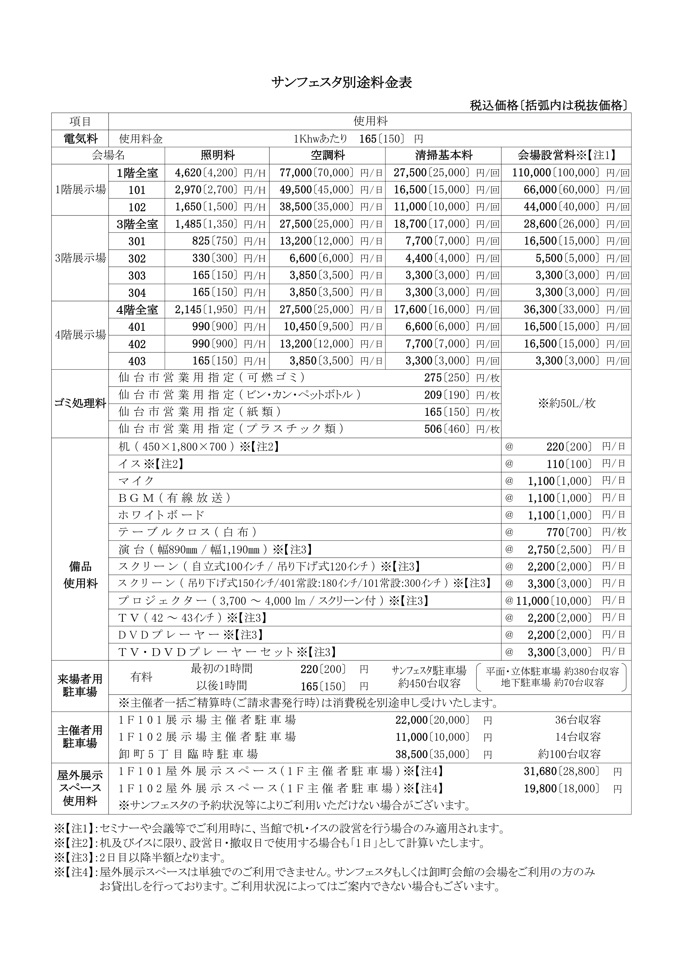 サンフェスタ別途料金表